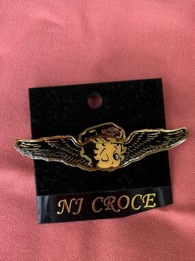 Biker Pin Betty Boop NJ Croce Gold Winged Enamel Pin